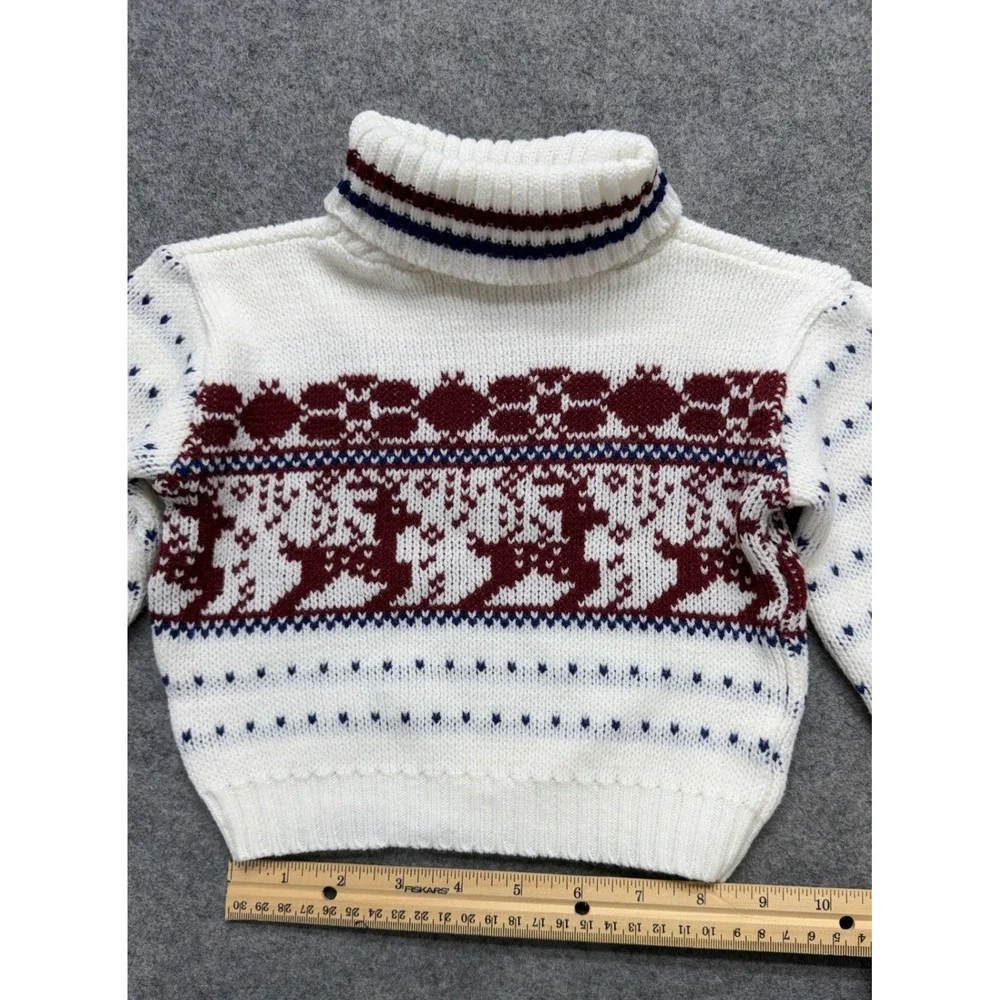 Vintage Babyfair Kids Reindeer Fair Isle Turtleneck Sweater White Size 3 Japan